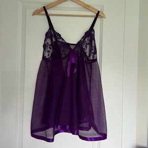 Purple thrifted vintage lingerie babydoll lace slip dress - Y2K fashion